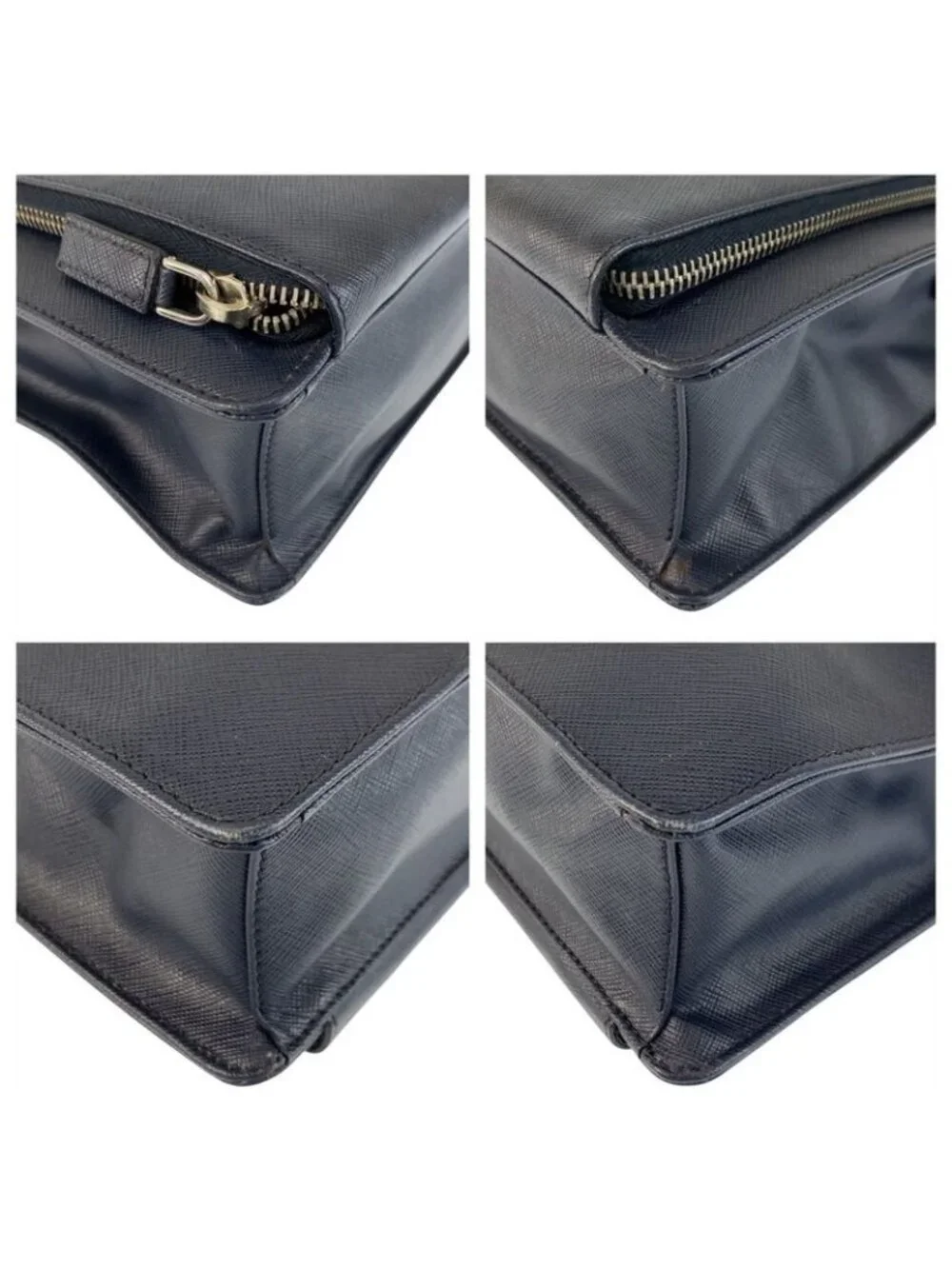Prada Saffiano Navy Silver Leather Business Briefcase Handbag